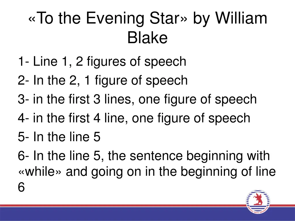 to the evening star by william blake 1 line