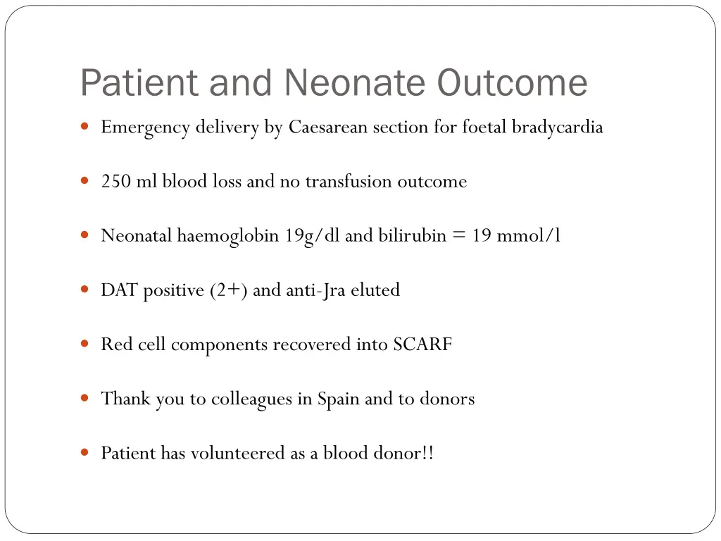 patient and neonate outcome