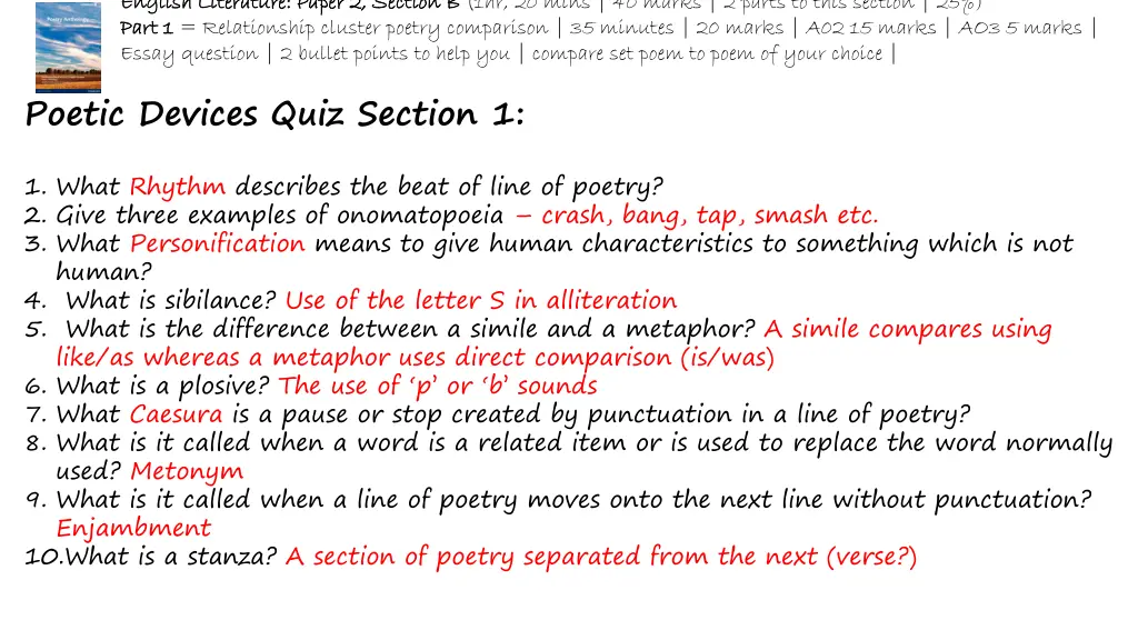 english literature paper 2 section b english 1