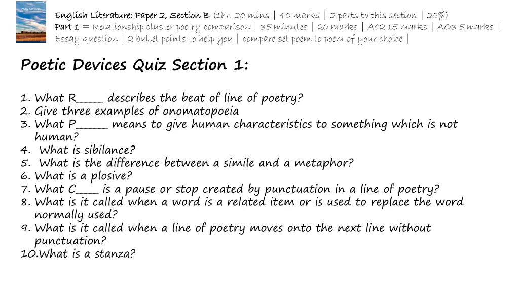 english literature paper 2 section b english