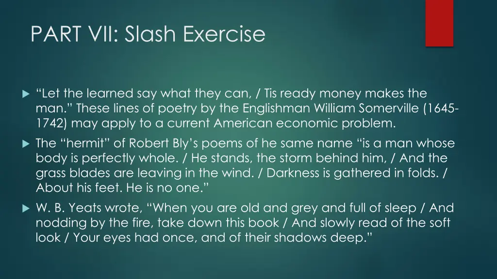 part vii slash exercise