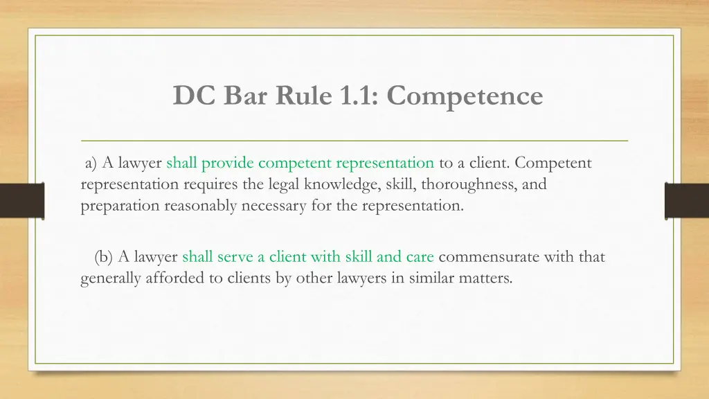 dc bar rule 1 1 competence