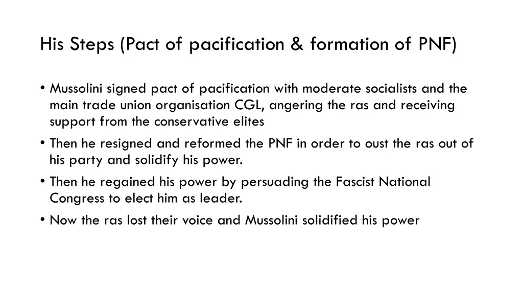 his steps pact of pacification formation of pnf