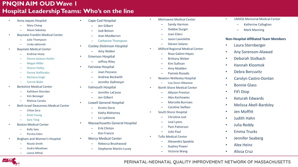 pnqin aim oud wave 1 hospital leadership teams