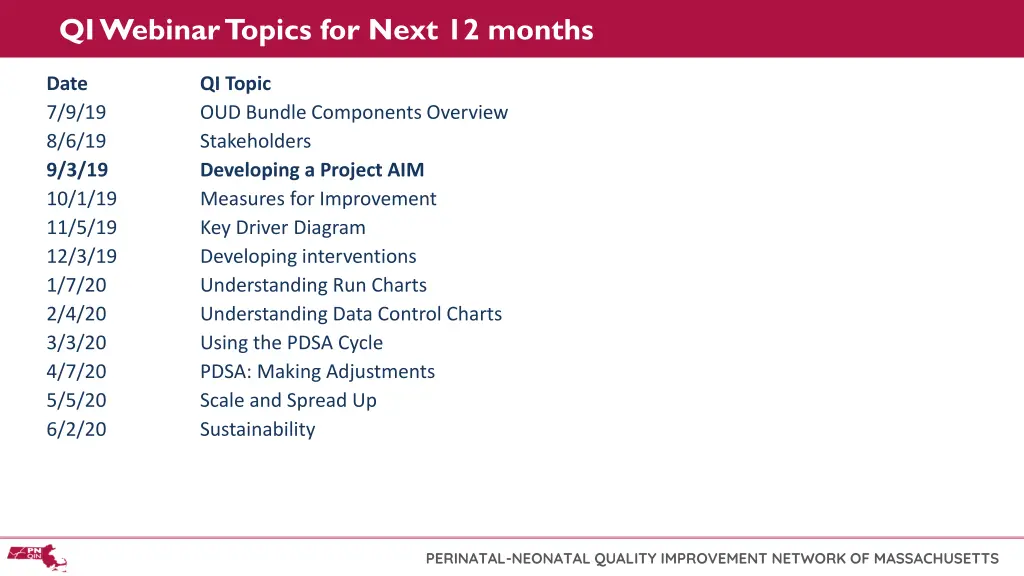 qi webinar topics for next 12 months