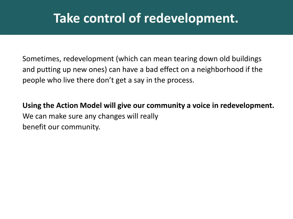 take control of redevelopment