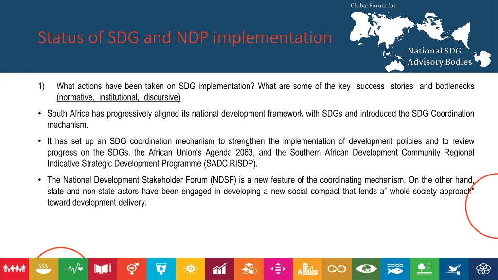 status of sdg and ndp implementation