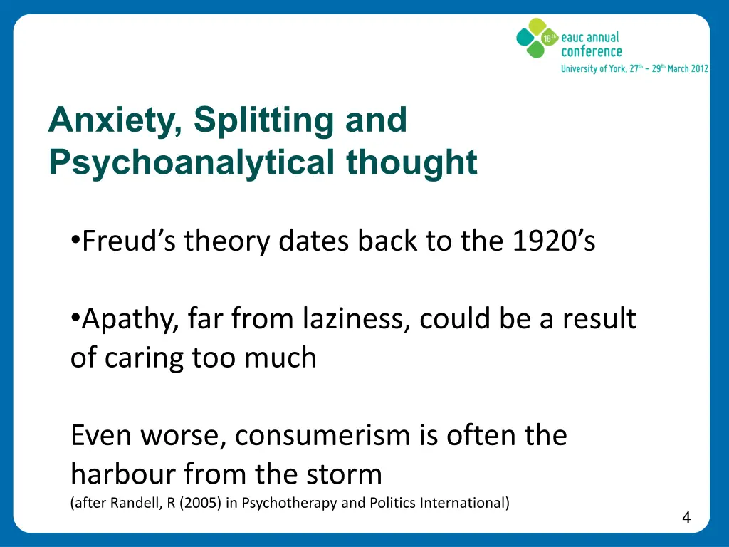 anxiety splitting and psychoanalytical thought