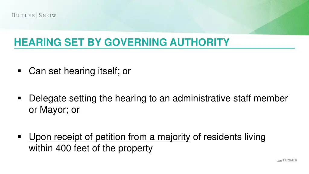 hearing set by governing authority