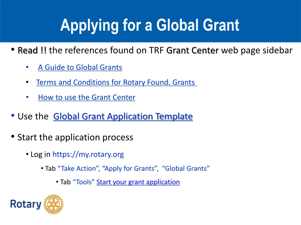 applying for a global grant