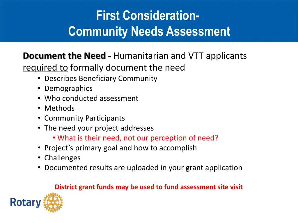 first consideration community needs assessment