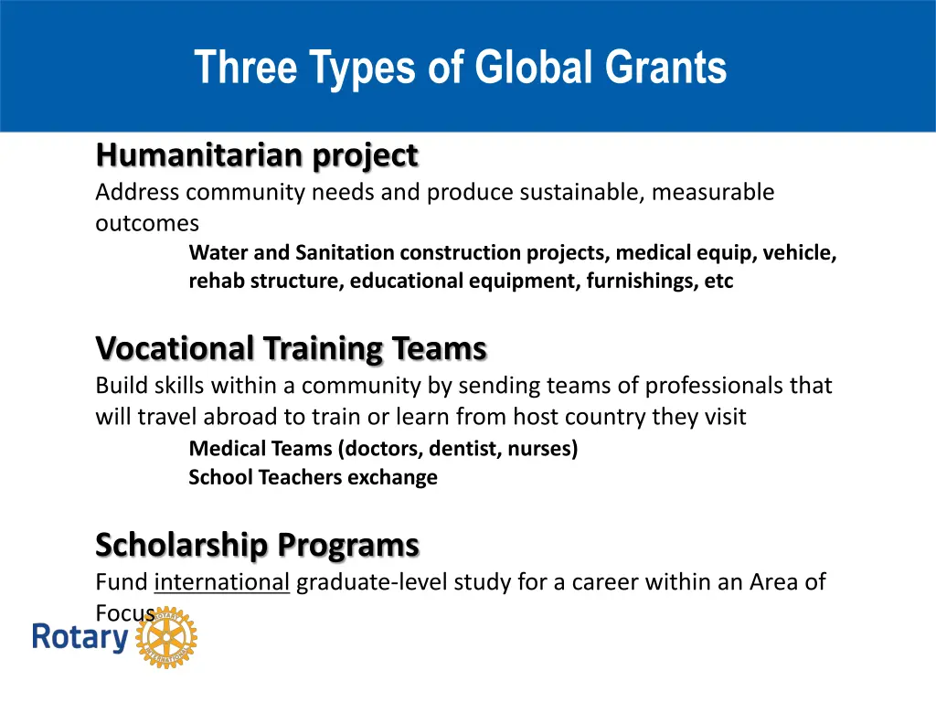 three types of global grants