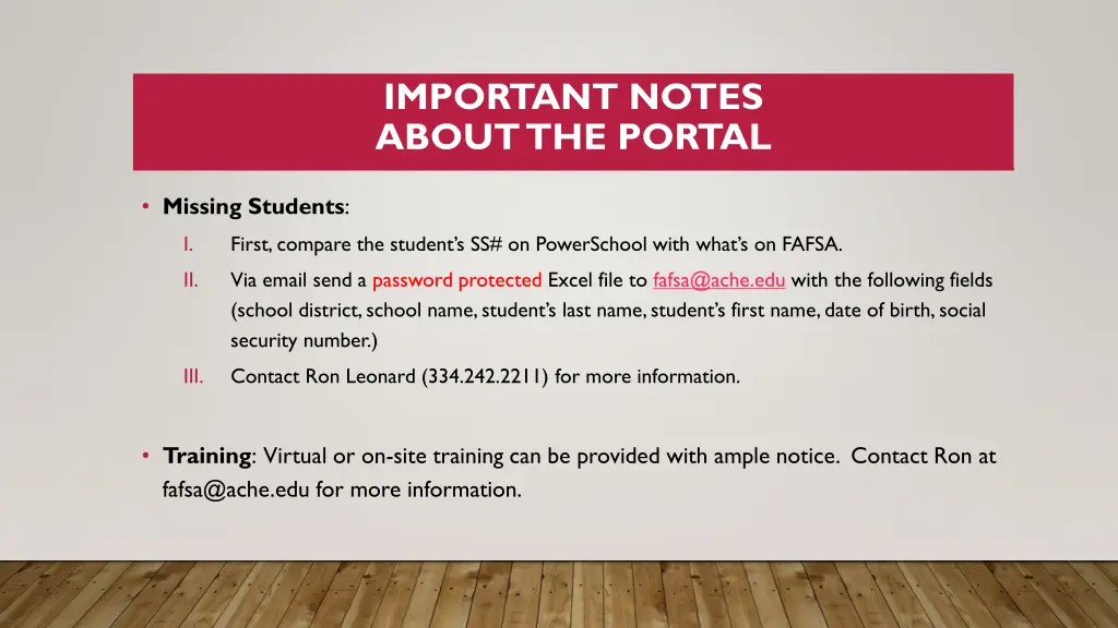 important notes about the portal