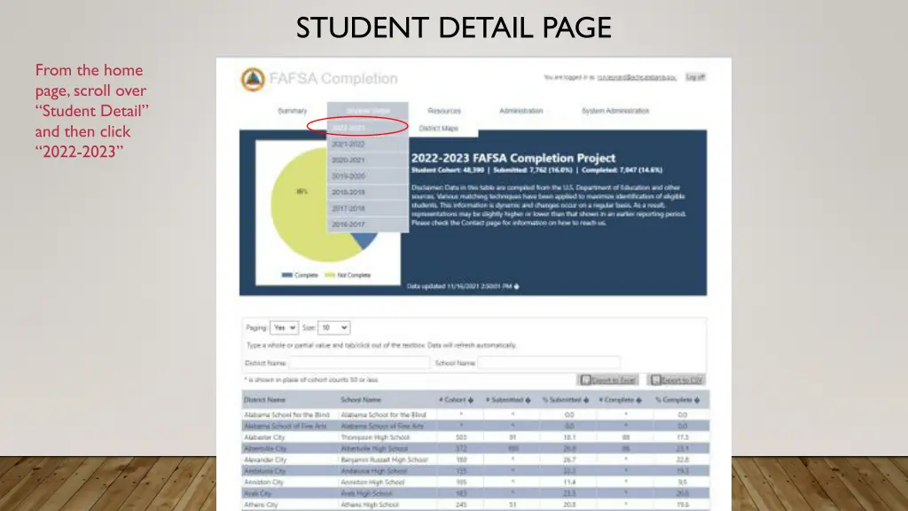 student detail page