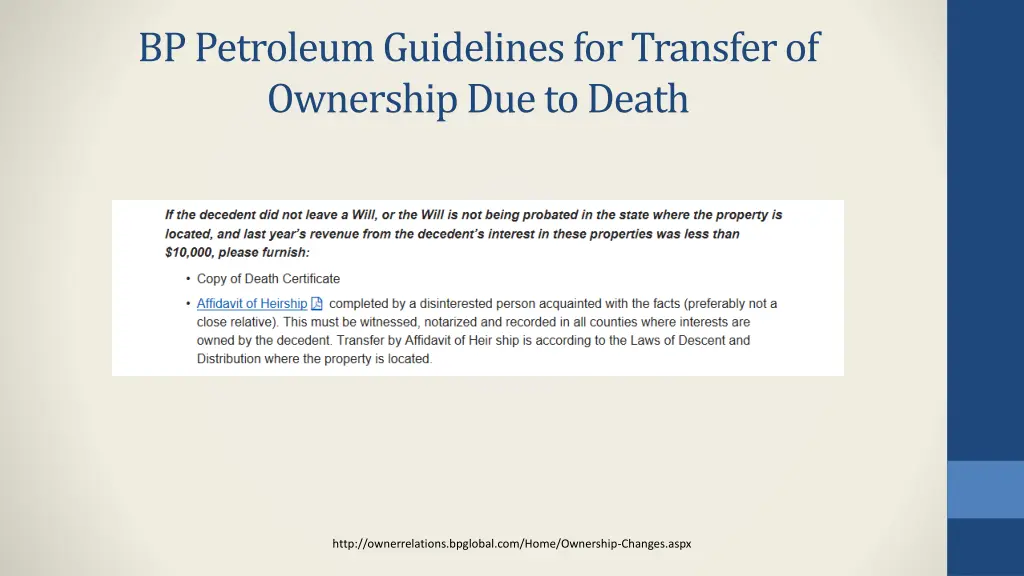 bp petroleum guidelines for transfer of ownership