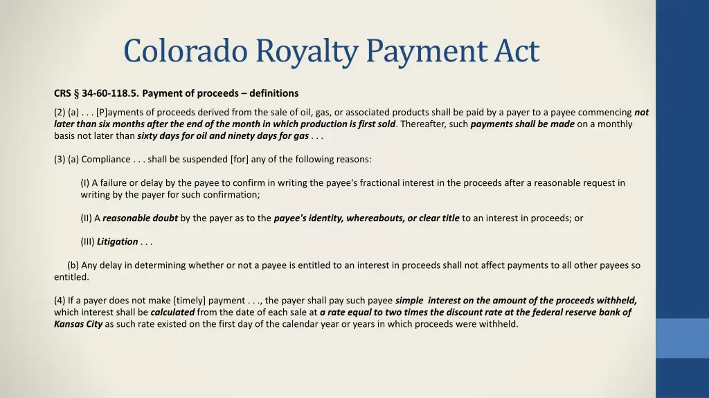 colorado royalty payment act