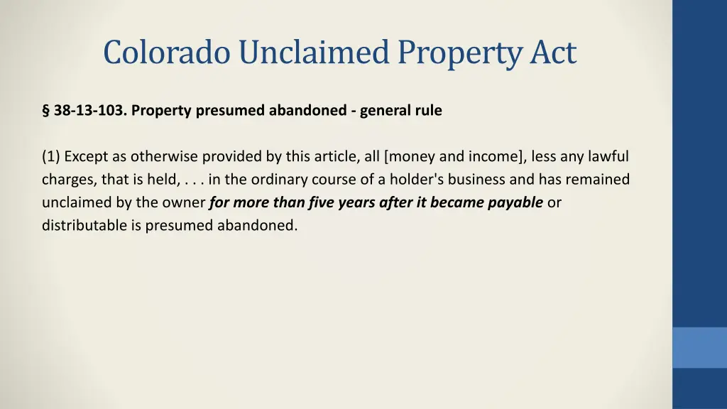 colorado unclaimed property act