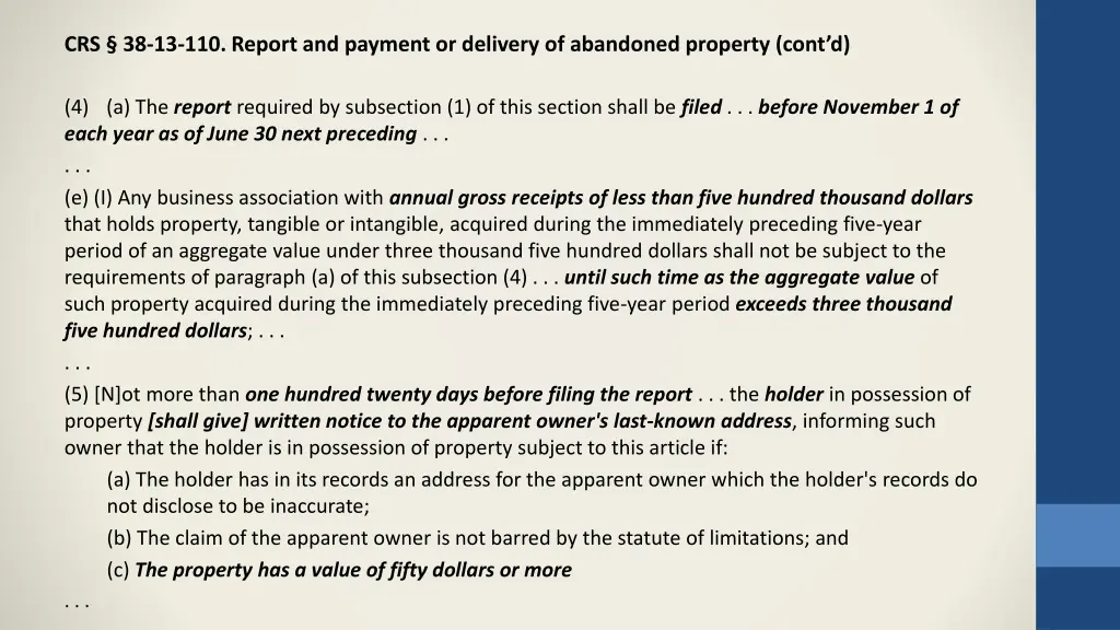 crs 38 13 110 report and payment or delivery 1