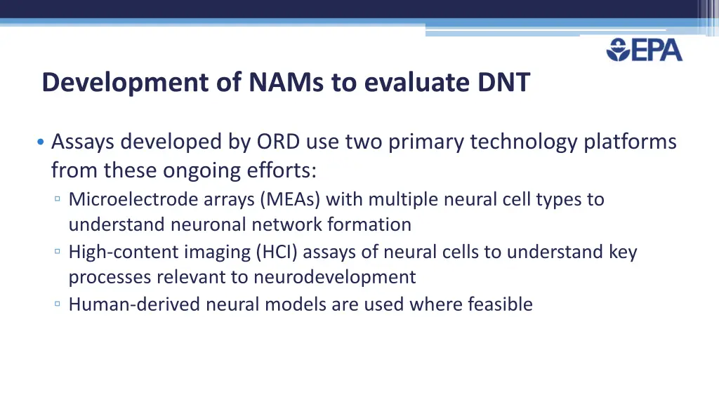 development of nams to evaluate dnt 1