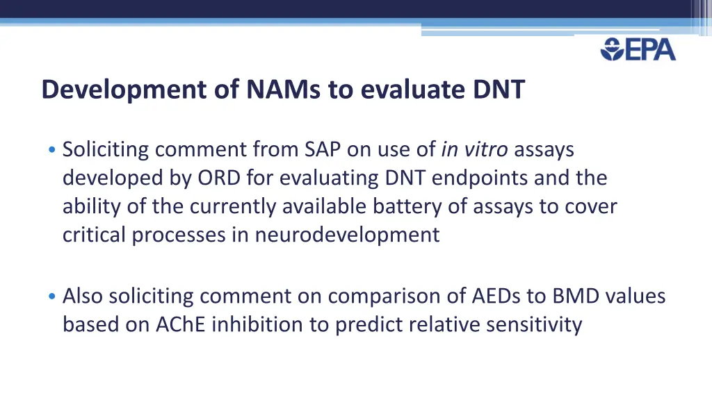 development of nams to evaluate dnt 3