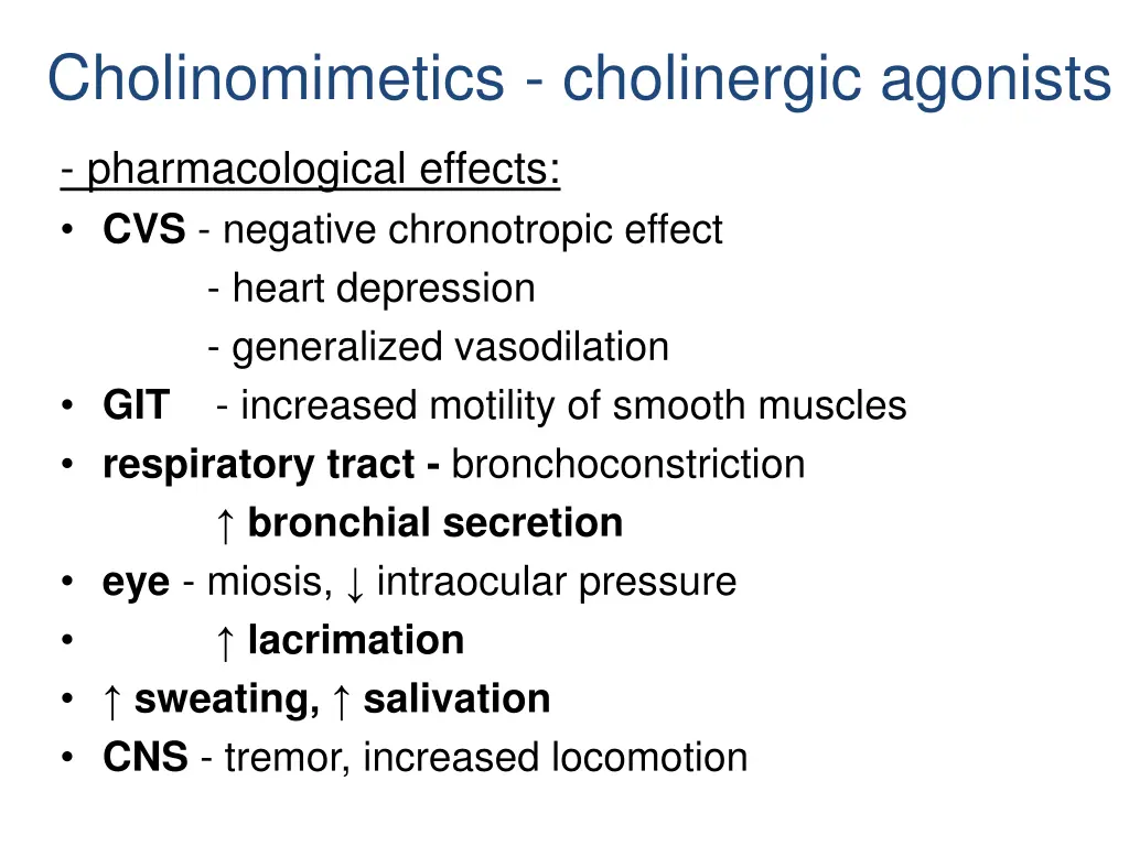 cholinomimetics cholinergic agonists