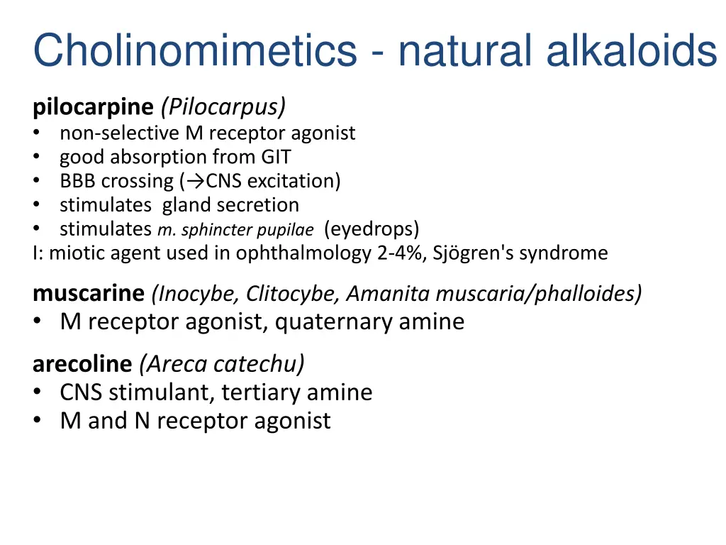 cholinomimetics natural alkaloids