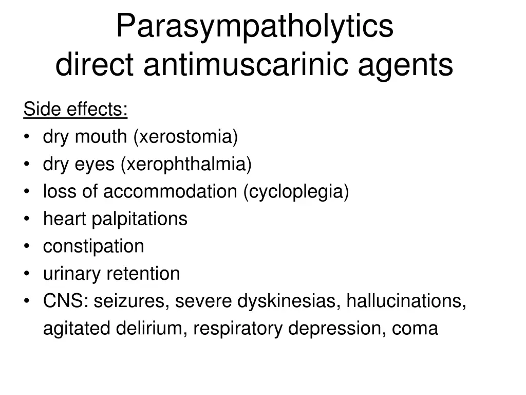 parasympatholytics direct antimuscarinic agents 1