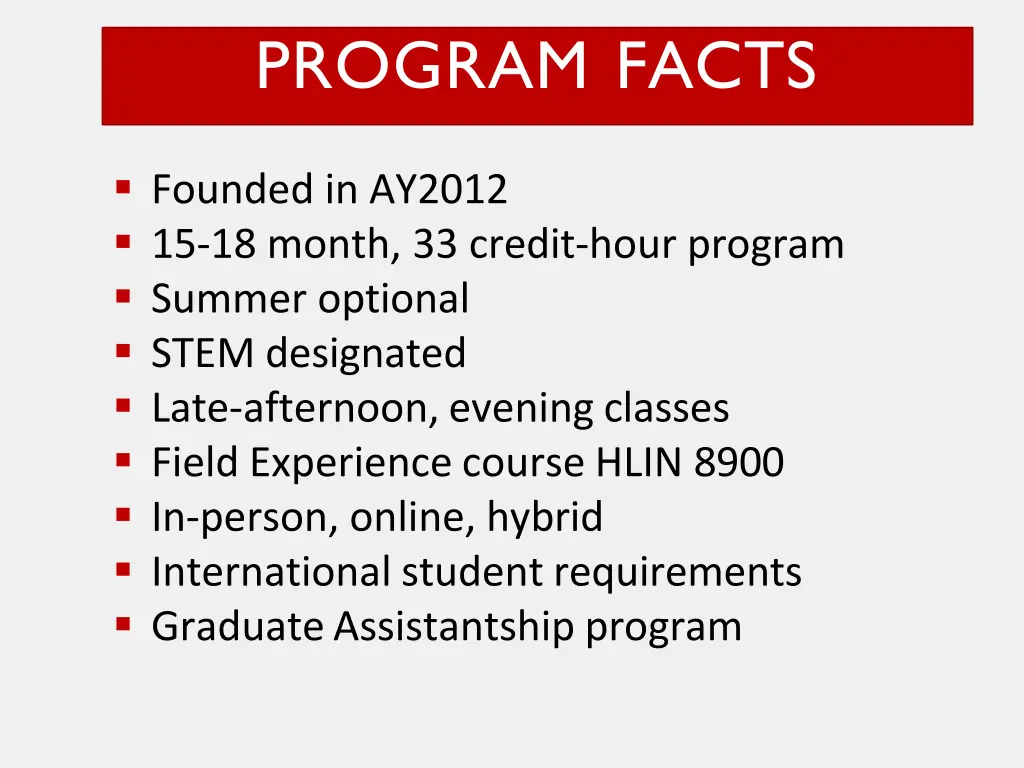 program facts