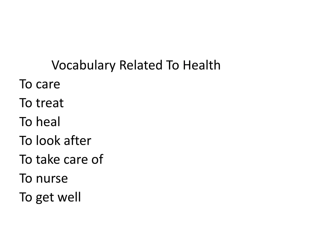 vocabulary related to health to care to treat