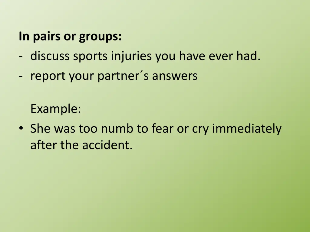 in pairs or groups discuss sports injuries