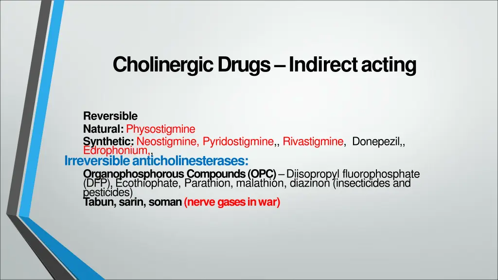 cholinergic drugs indirectacting