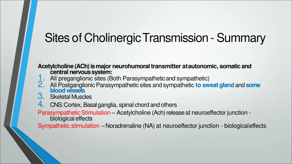 sitesofcholinergictransmission summary