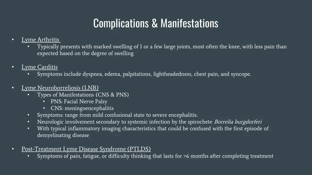 complications manifestations