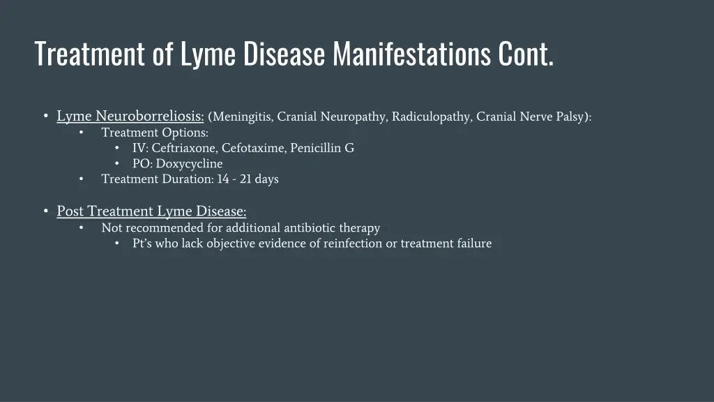 treatment of lyme disease manifestations cont