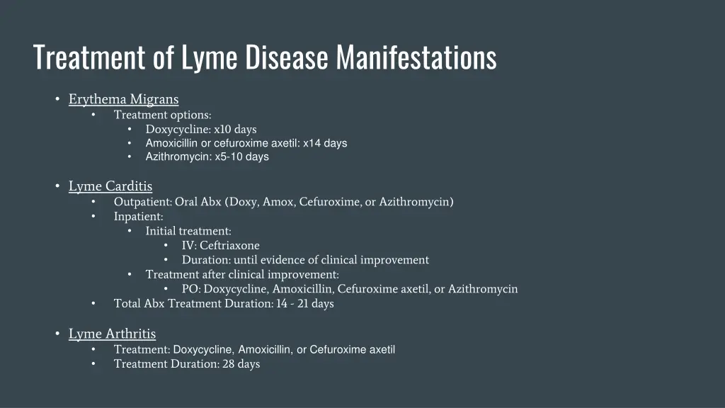 treatment of lyme disease manifestations