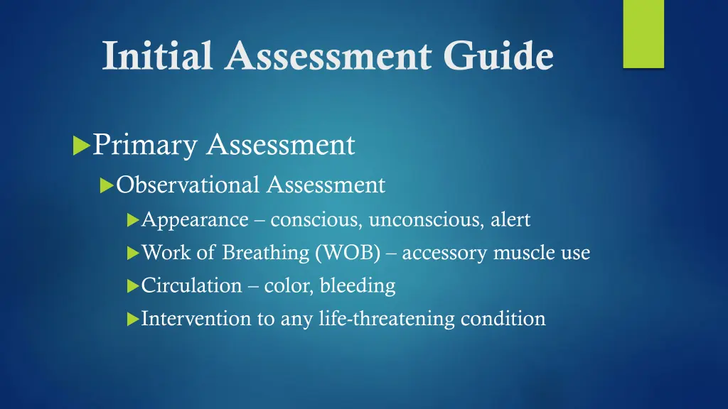 initial assessment guide