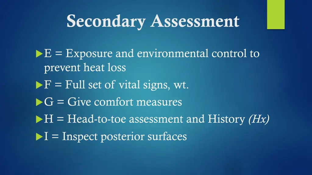 secondary assessment