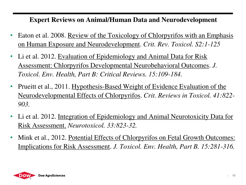 expert reviews on animal human data