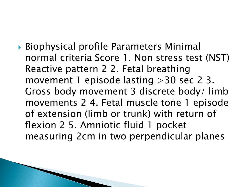 biophysical profile parameters minimal normal