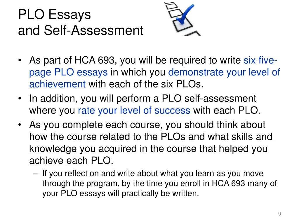 plo essays and self assessment