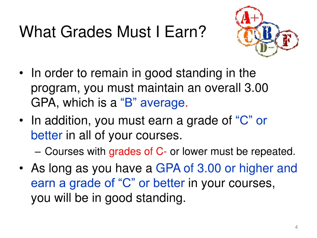 what grades must i earn