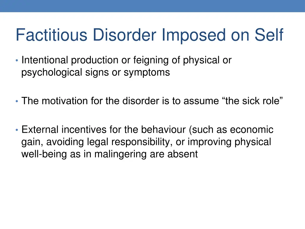 factitious disorder imposed on self