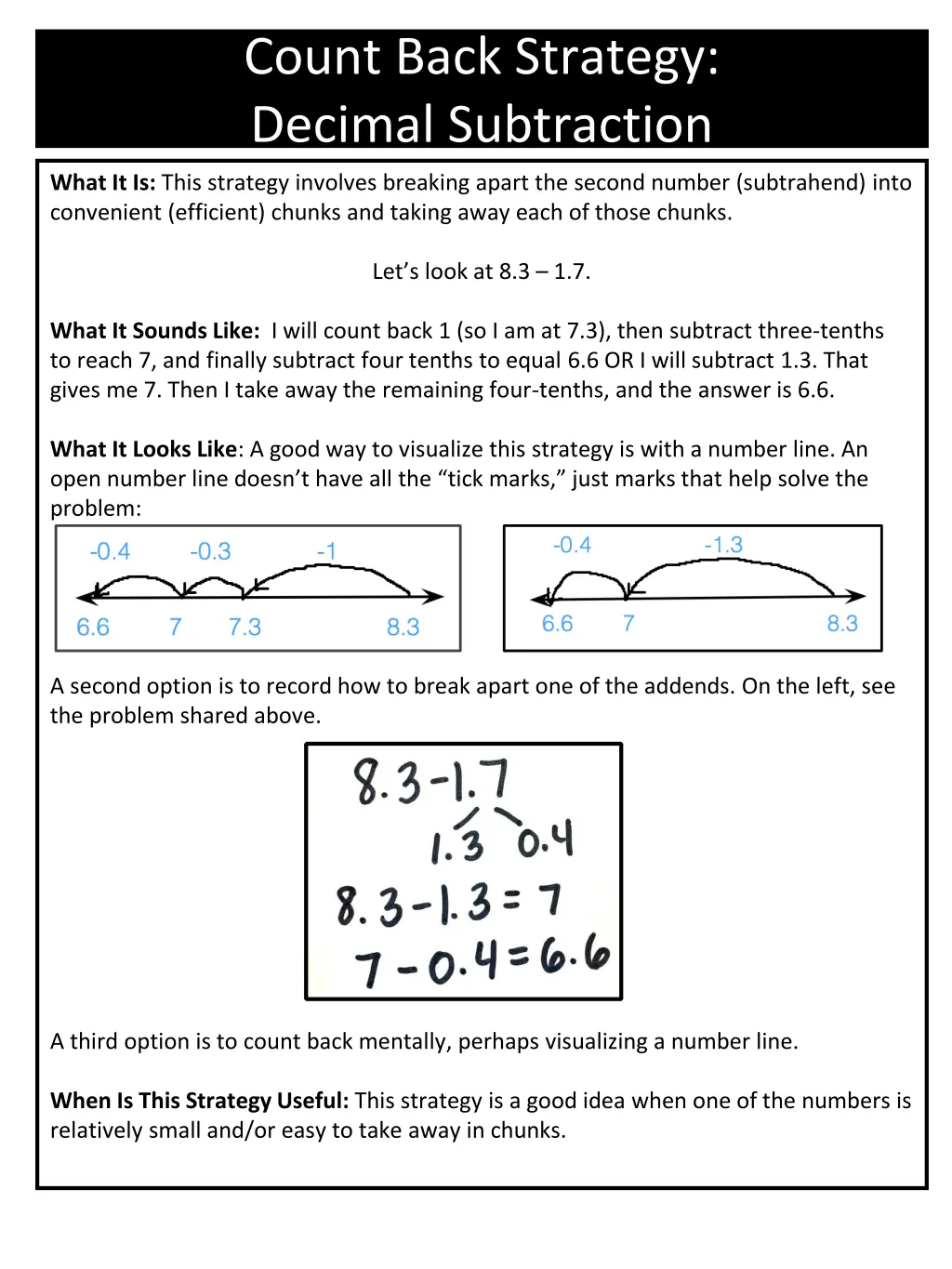 count back strategy decimal subtraction