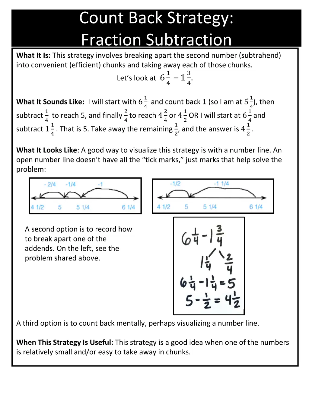 count back strategy fraction subtraction what