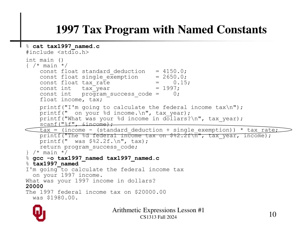 1997 tax program with named constants