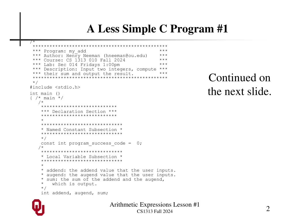 a less simple c program 1