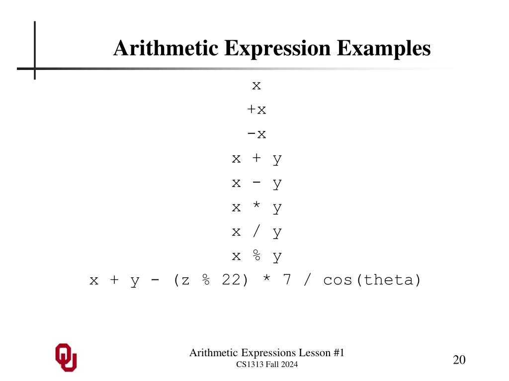 arithmetic expression examples