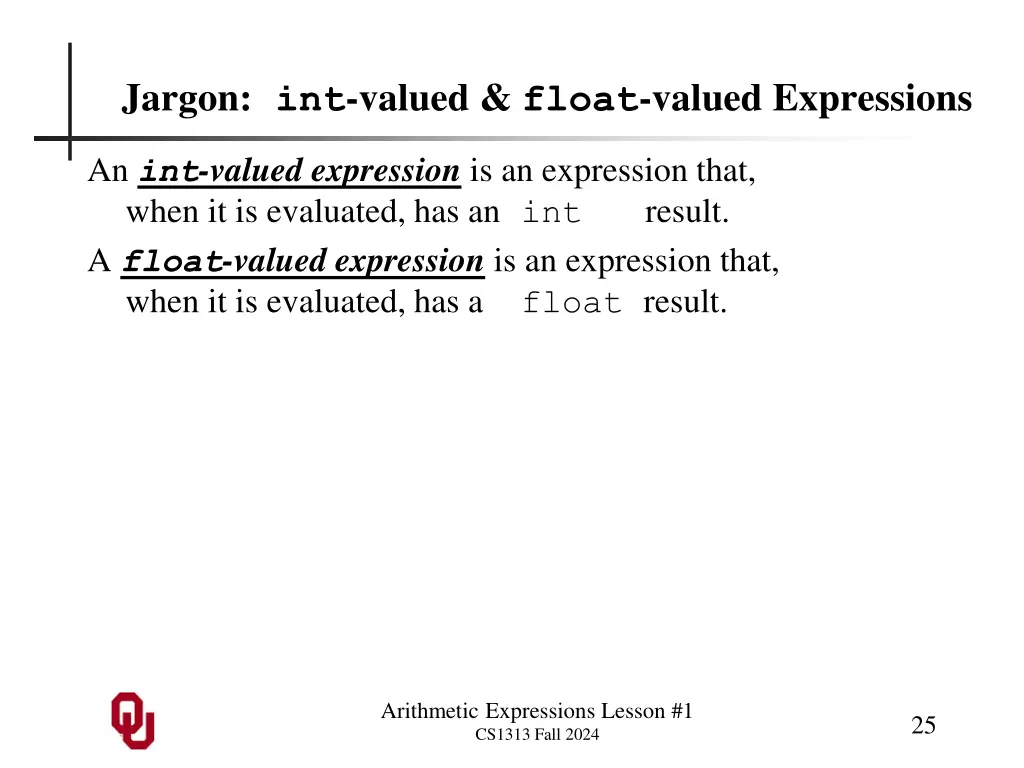 jargon int valued float valued expressions