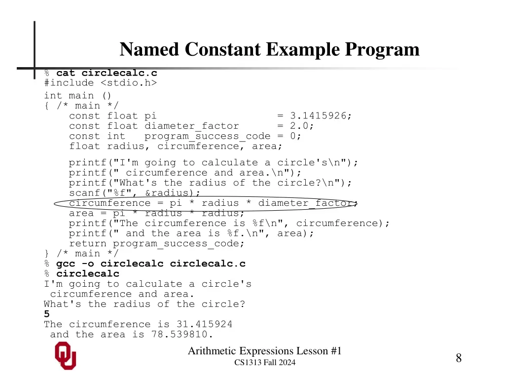 named constant example program