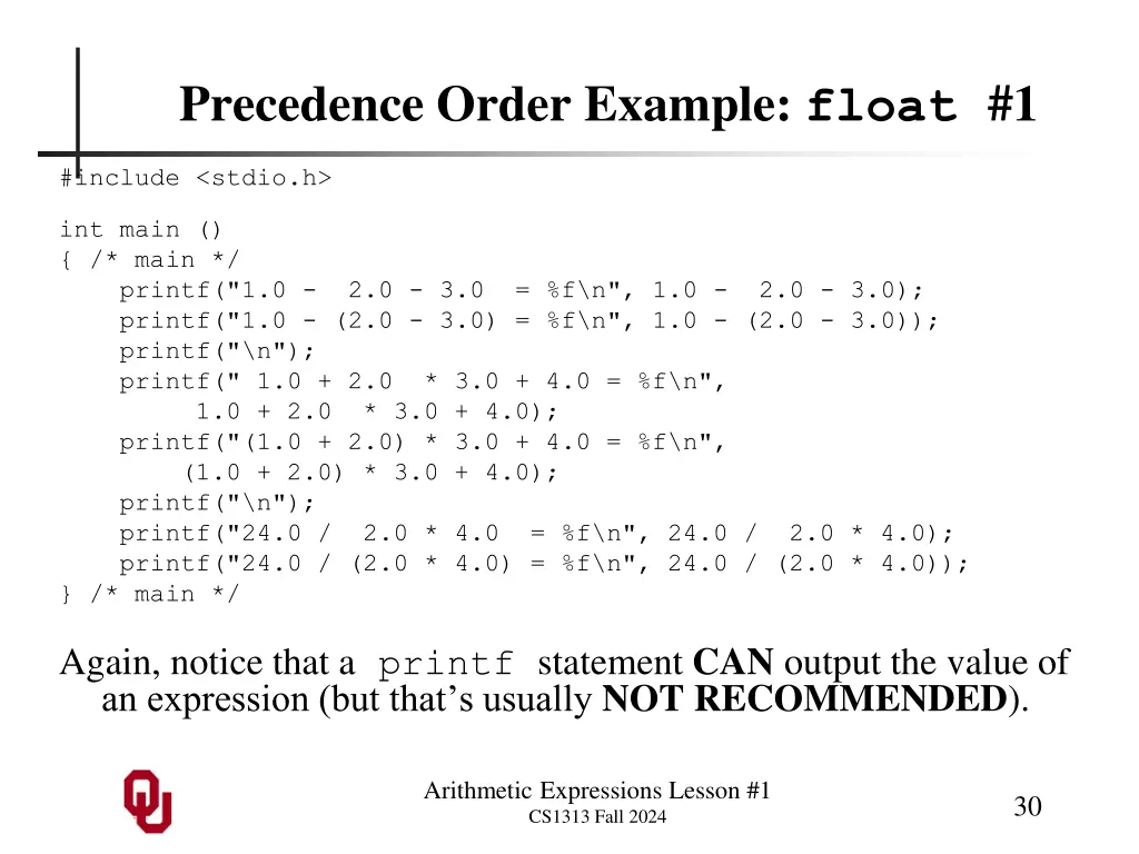 precedence order example float 1